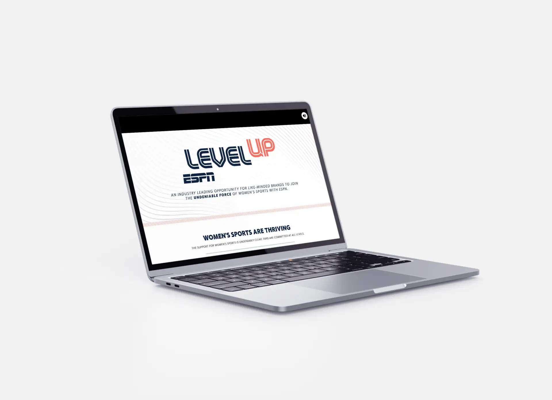 Image of a laptop at an angle showcasing the introduction section of the Homepage on the ESPN and ESPNW LevelUp website.