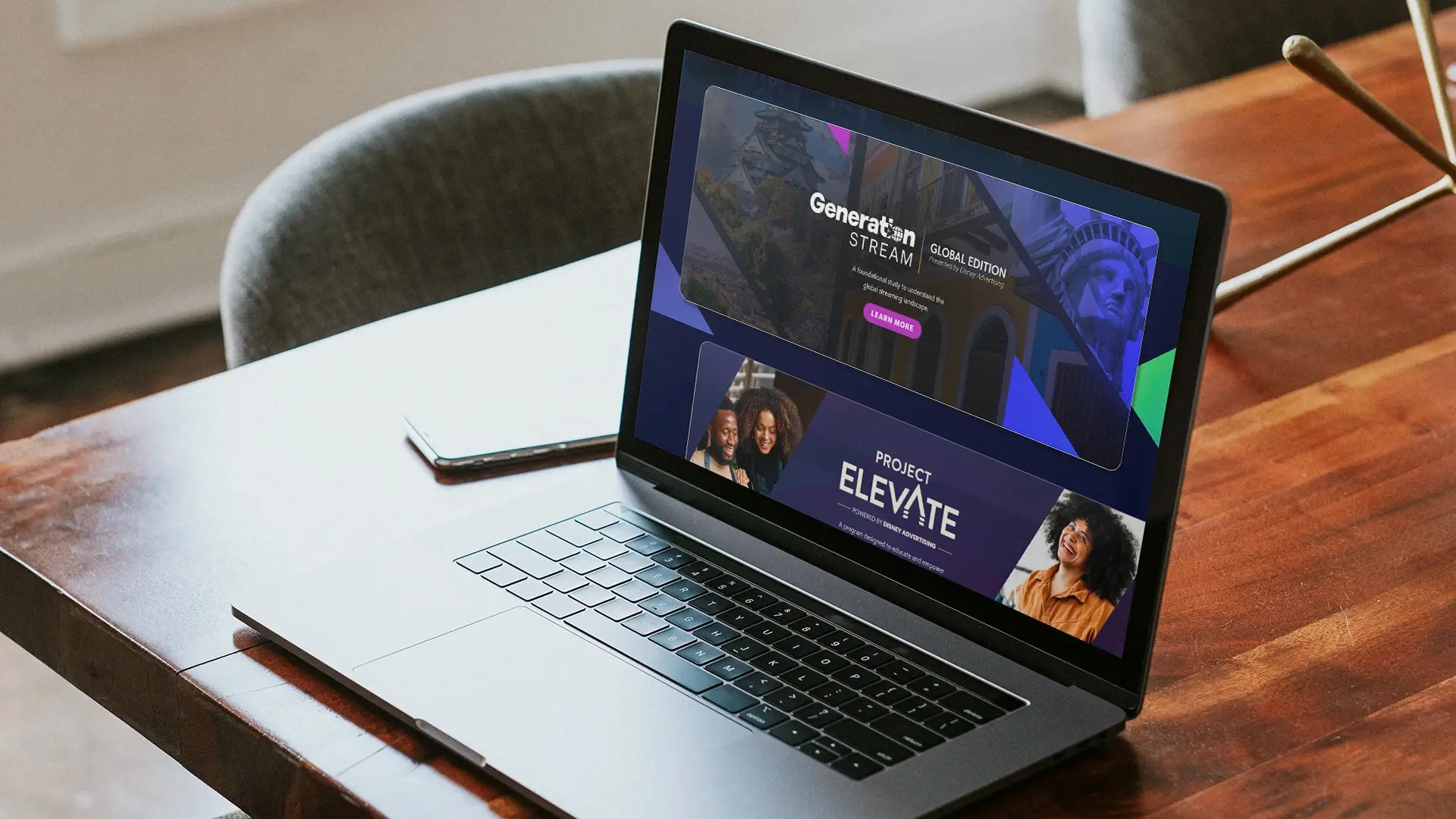 Closeup photo of a laptop with the Disney Advertising website displayed on the screen.