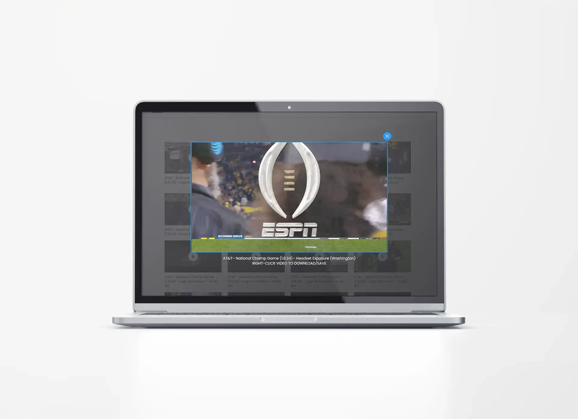 A laptop showcasing a modal video of the AT&T Sports Advertising Recap website