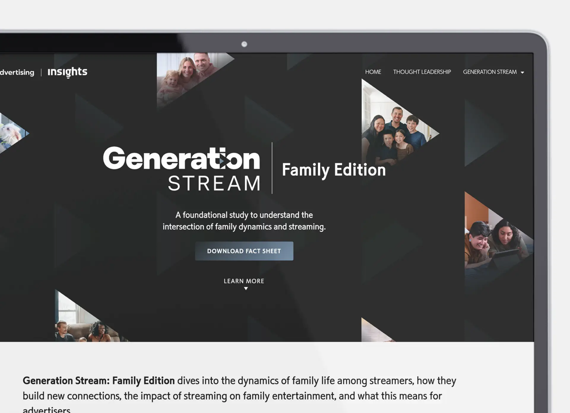 Closeup of laptop showcasing the Generation Steam: Family Edition page on the Disney Advertising Insights website