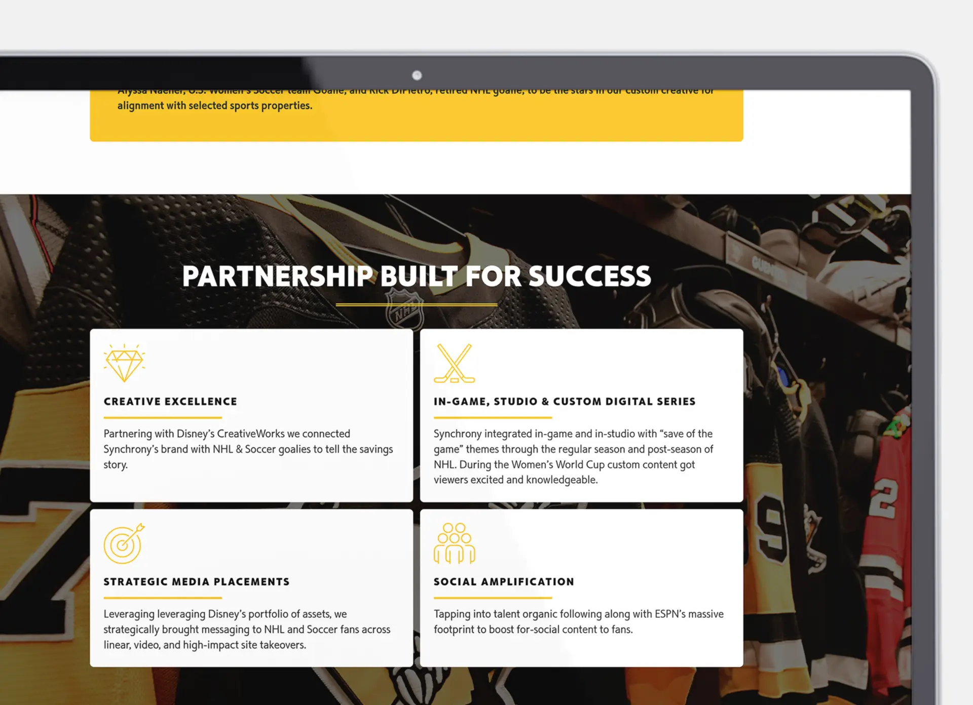 Closeup of a laptop showcasing the design of the Synchrony Bank and ESPN Partnership website