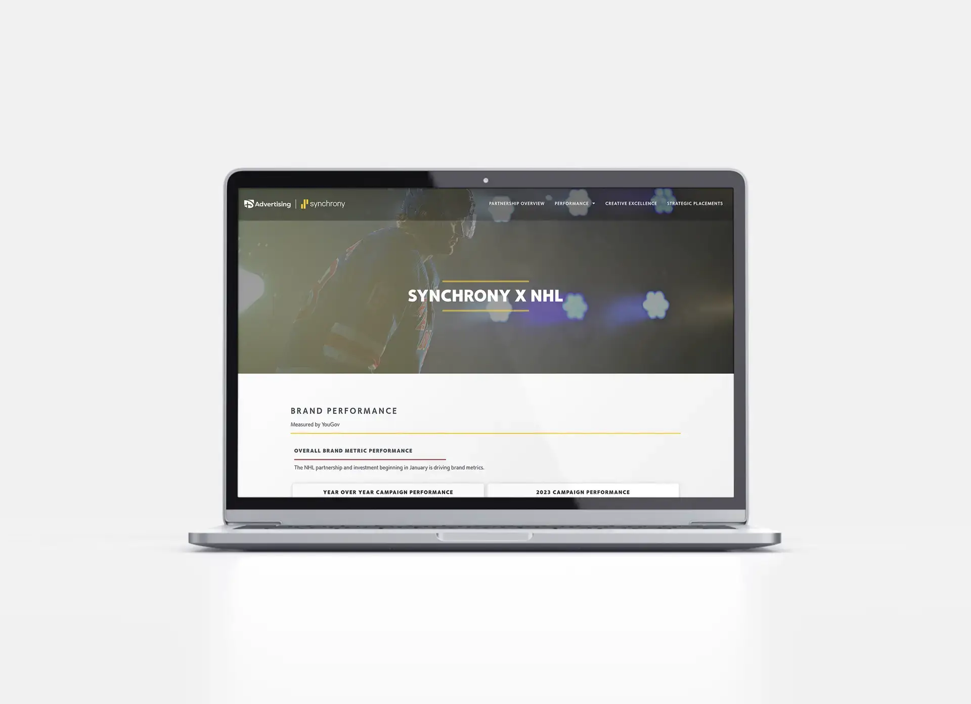 A laptop showcasing the design of the Synchrony Bank and ESPN Partnership website