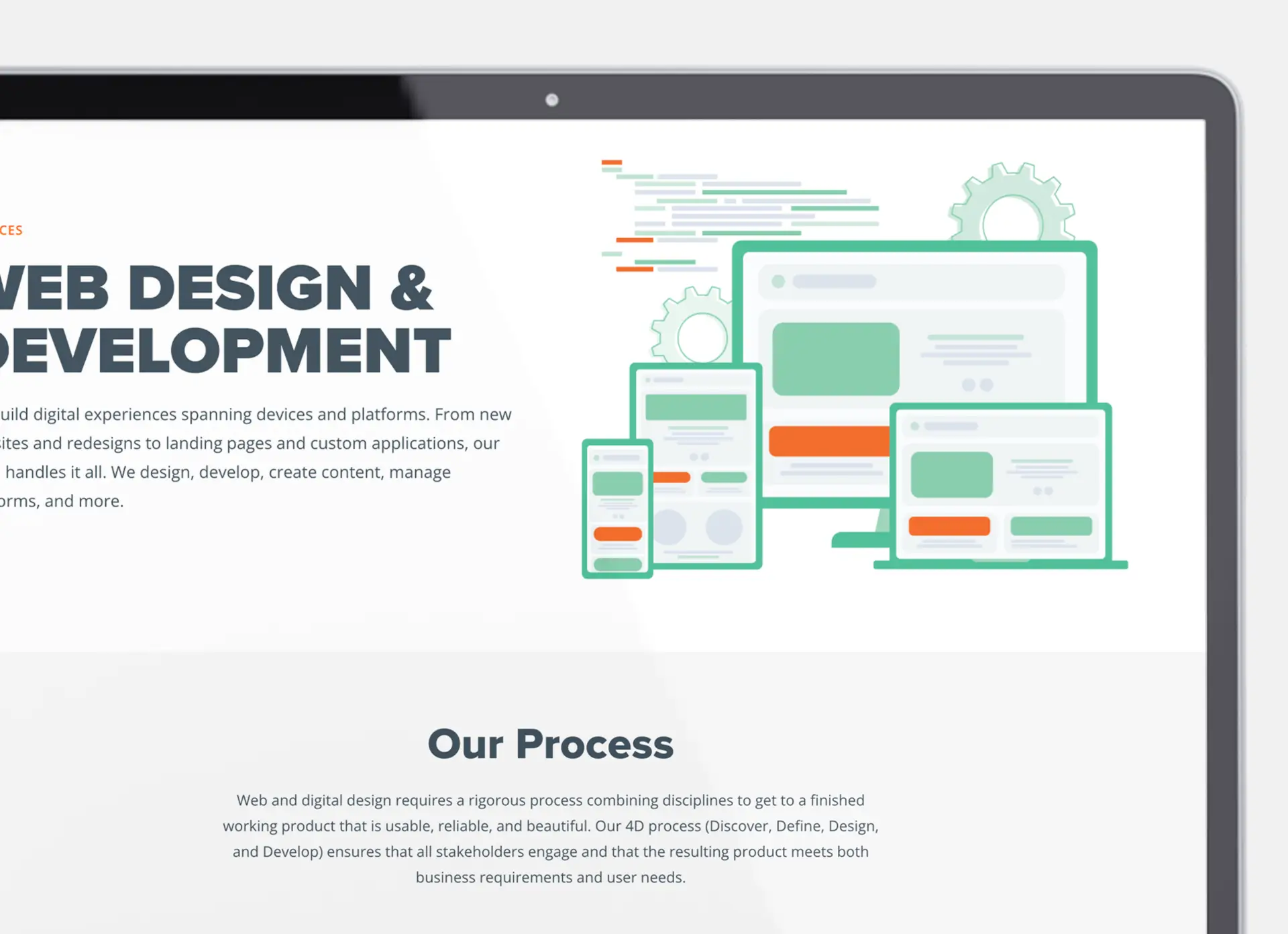 Closeup of the Web Design and Development page on the new Spark451 Website on a Laptop