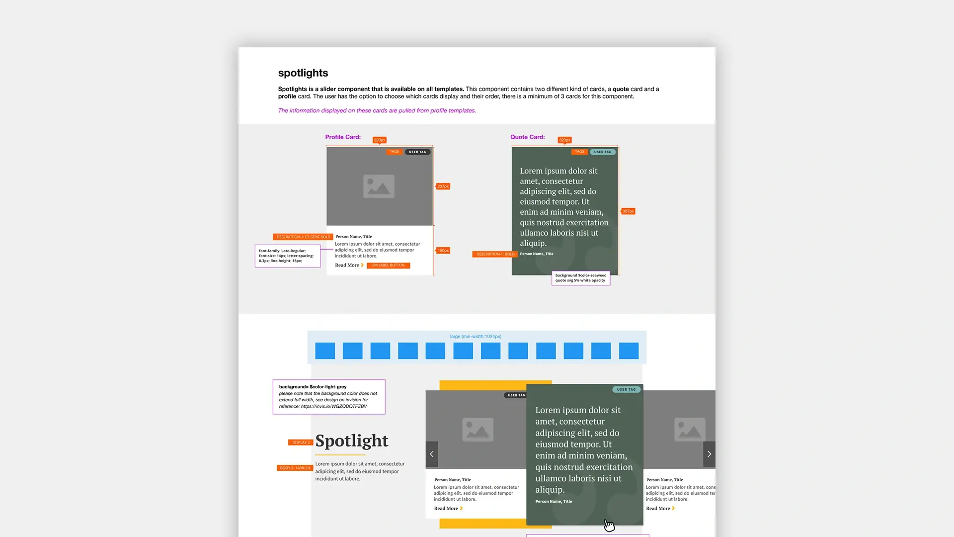 Documentation for the Spotlights component for the Adler Graduate School website redesign.