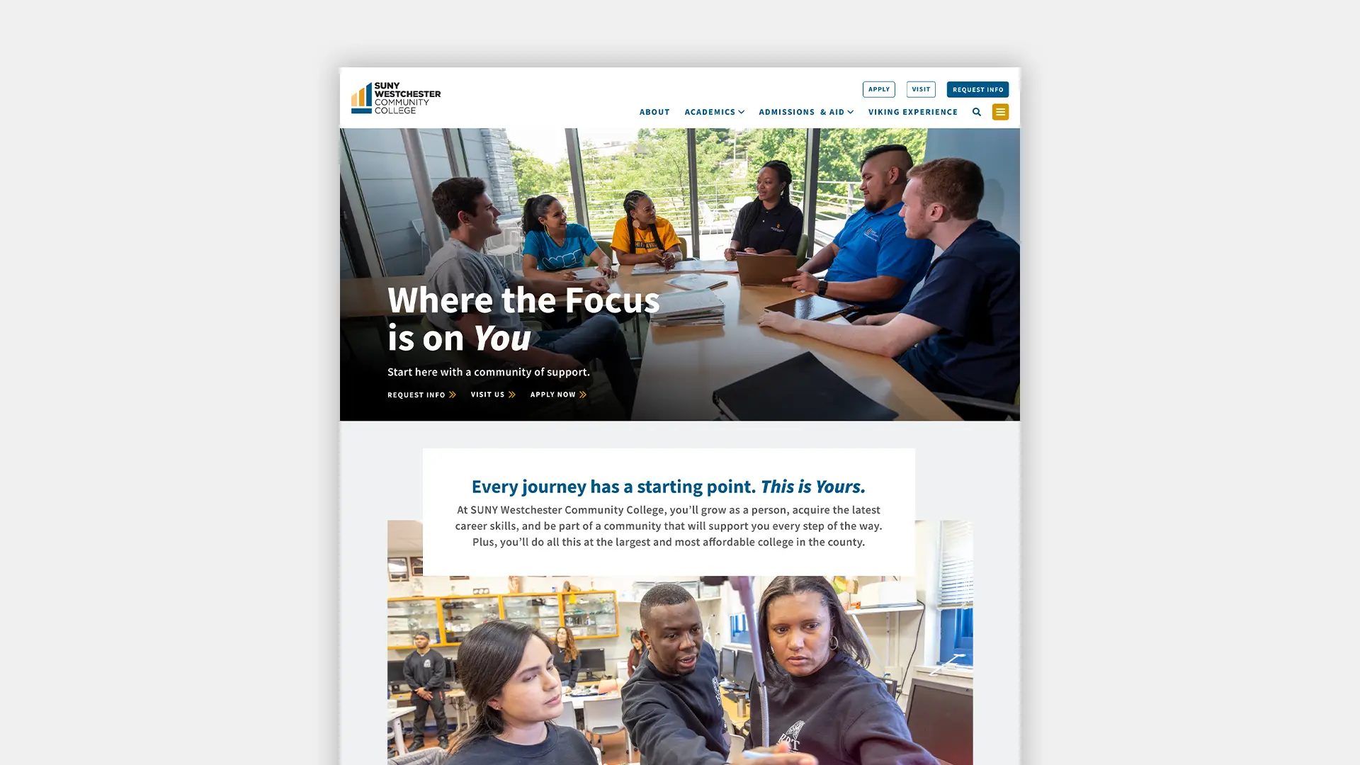 A design mockup of the Homepage for the SUNY Westchester Community College website redesign.